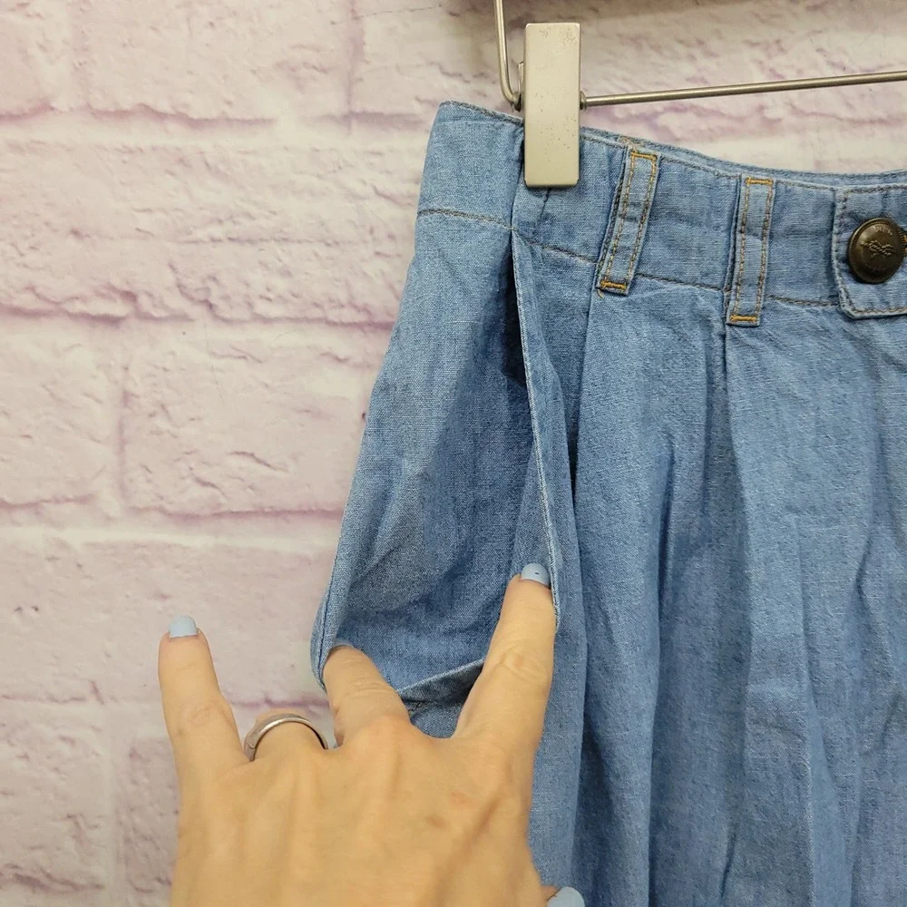 Mango Jeans Denim Pleated Button Midi Skirt 6 100% Cotton Pocket Y2K Indie Retro